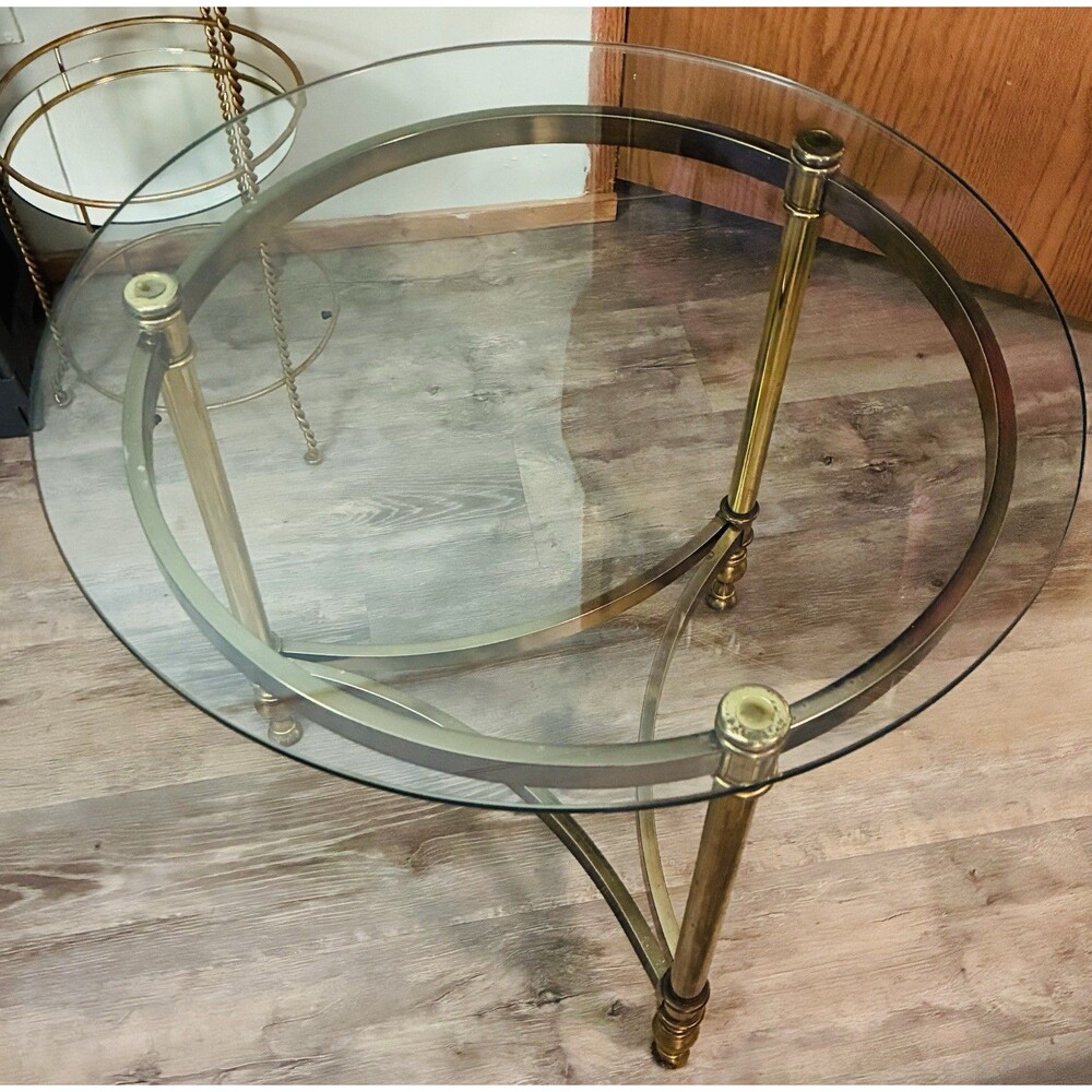 Vintage Ethan Allen Brass And Glass Table, Verified With Serial And Model #